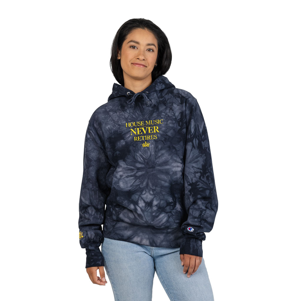 King of Stems - "House Music Never Retires" - Tie-Dye Hoodie - Champion/KOS collab